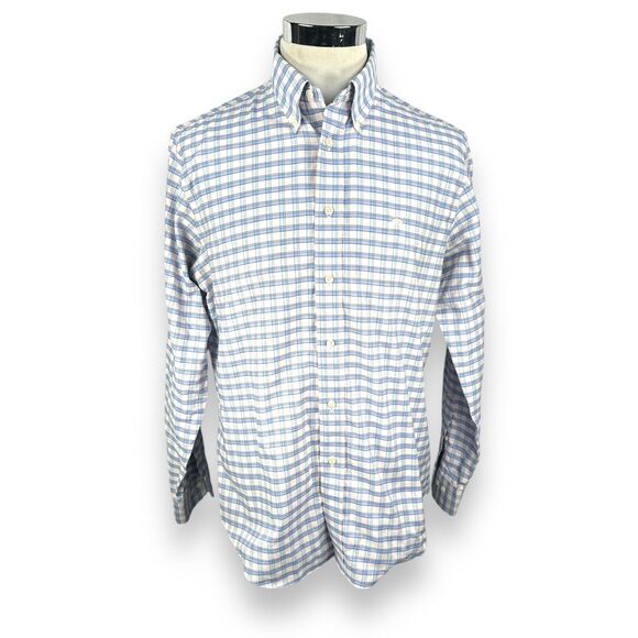 Brooks Brother Regent Fit Oxford Shirt Men's Large Pink Blue Check Button Down - Picture 1 of 9